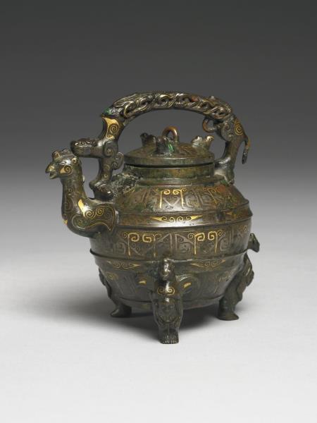 嵌金銀天雞首提梁盉