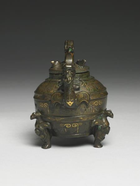 嵌金銀天雞首提梁盉