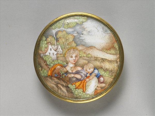 銅胎畫琺瑯西洋母子圖圓盒