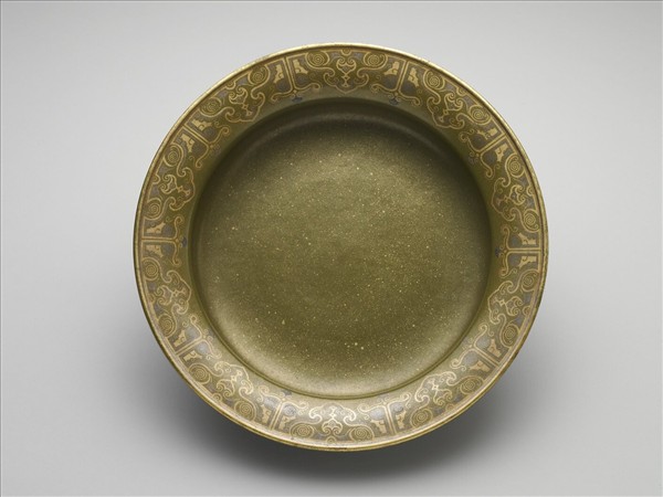 茶葉末釉描金銀三足洗