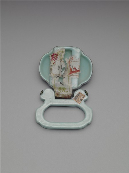 清 粉彩松石色描金帶板