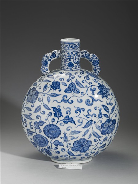 青花花卉紋雙耳扁壺