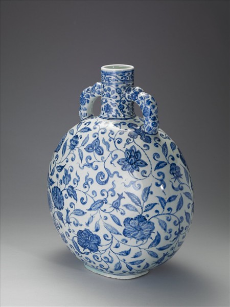 青花花卉紋雙耳扁壺