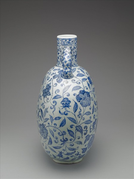 青花花卉紋雙耳扁壺