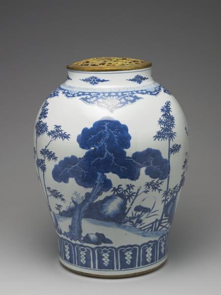 青花歲寒三友圖罐（附金屬膽）