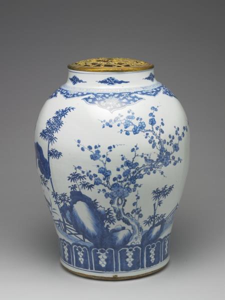 青花歲寒三友圖罐（附金屬膽）