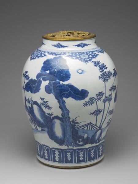 青花歲寒三友圖罐（附金屬膽）