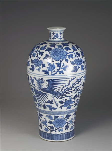 青花鳳凰牡丹紋梅瓶