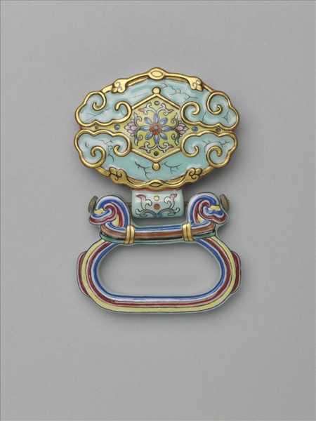 粉彩松石色描金帶板