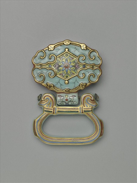 粉彩松石色描金帶板