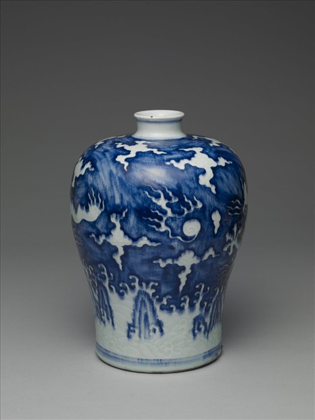 青花波濤白龍紋梅瓶