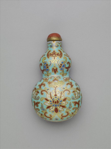 粉彩湖綠地纏枝花卉紋葫蘆式鼻煙壺