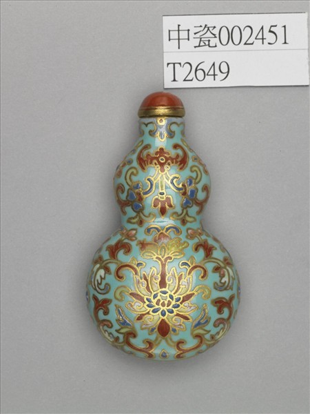 粉彩湖綠地纏枝花卉紋葫蘆式鼻煙壺