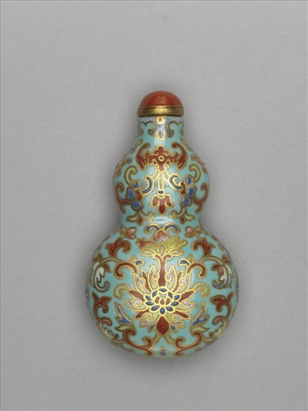 粉彩湖綠地纏枝花卉紋葫蘆式鼻煙壺