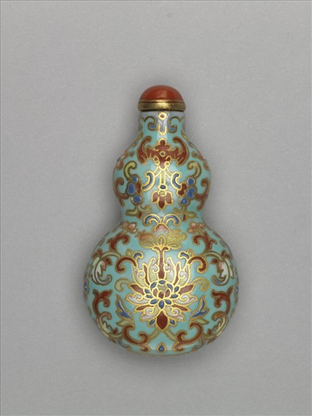 粉彩湖綠地纏枝花卉紋葫蘆式鼻煙壺