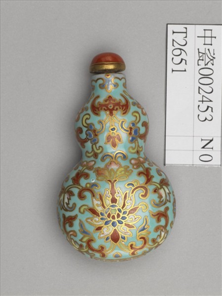 粉彩湖綠地纏枝花卉紋葫蘆式鼻煙壺