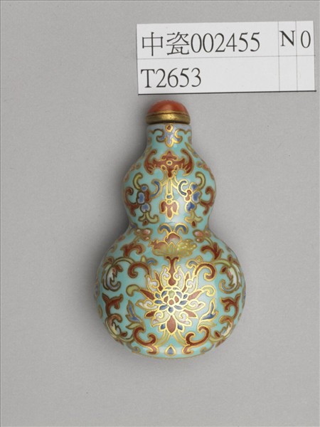 粉彩湖綠地纏枝花卉紋葫蘆式鼻煙壺