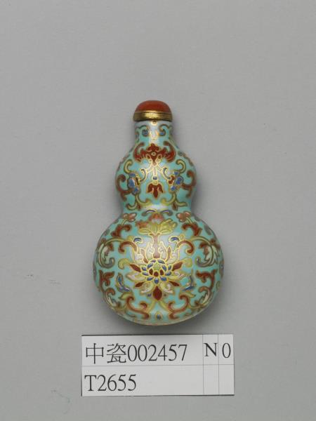 粉彩湖綠地纏枝花卉紋葫蘆式鼻煙壺
