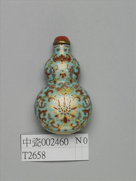 粉彩湖綠地纏枝花卉紋葫蘆式鼻煙壺