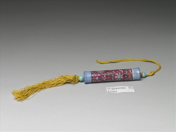 粉彩紅地纏枝花卉紋牙籤筒