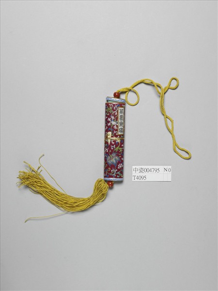 粉彩紅地纏枝花卉紋牙籤筒