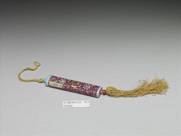 粉彩紅地纏枝花卉紋牙籤筒