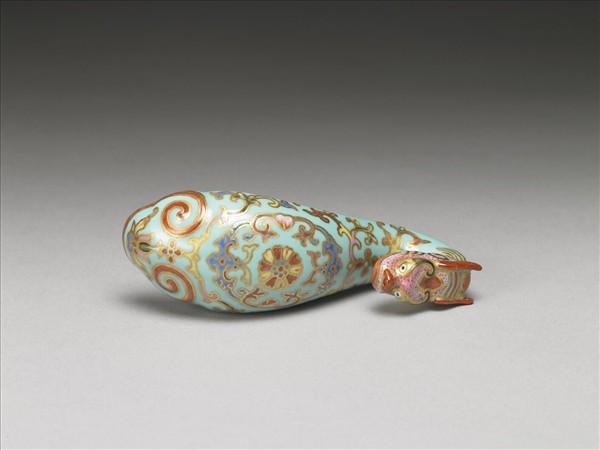 粉彩湖綠地福壽花卉紋龍首帶鈎