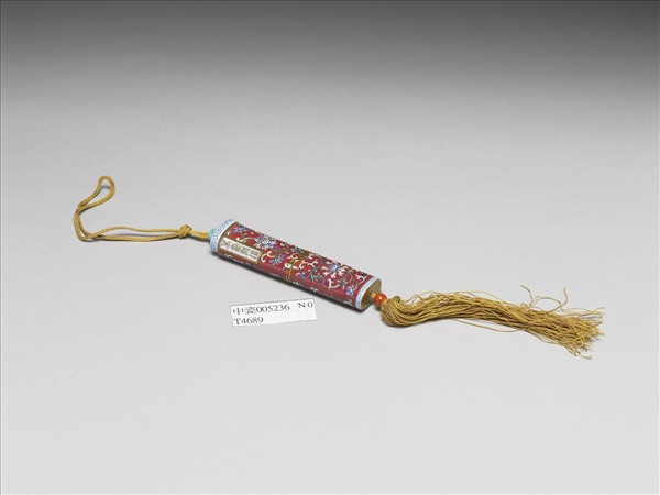 粉彩紅地纏枝花卉紋牙籤筒