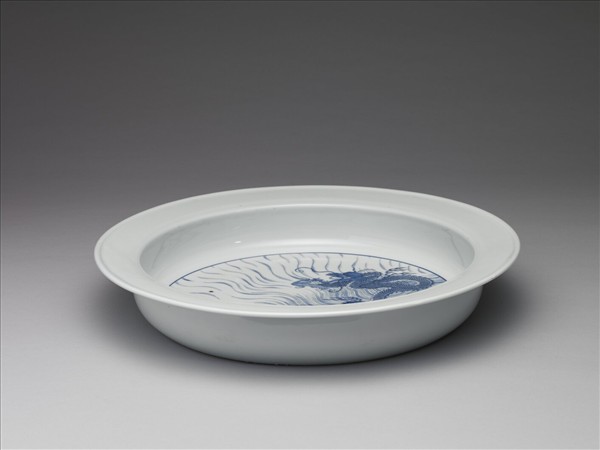 青花鯉躍龍門圖折沿盤