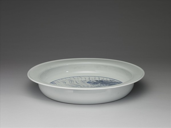 青花鯉躍龍門圖折沿盤