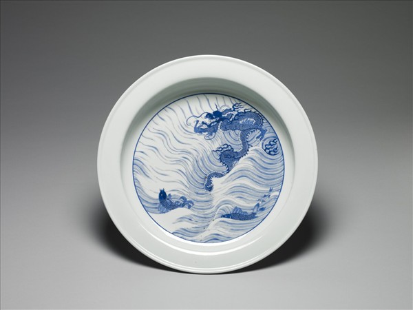 青花鯉躍龍門圖折沿盤