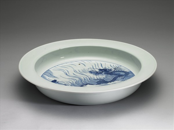青花鯉躍龍門圖折沿盤