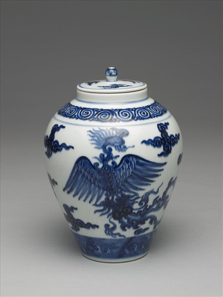 青花雲鳳紋蓋罐