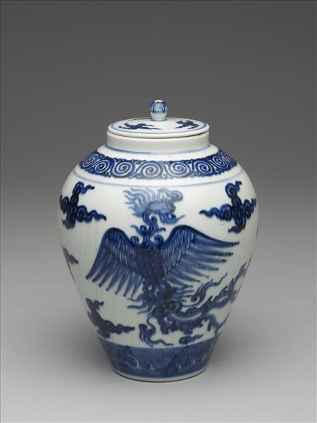 青花雲鳳紋蓋罐