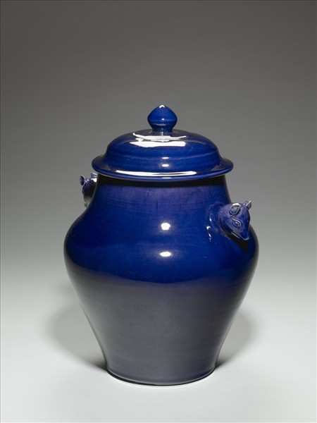 霽青釉獸耳蓋罐