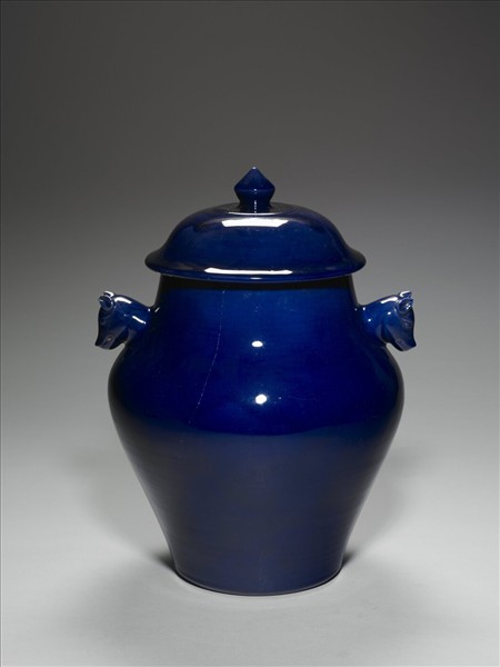 霽青釉雙獸首蓋罐