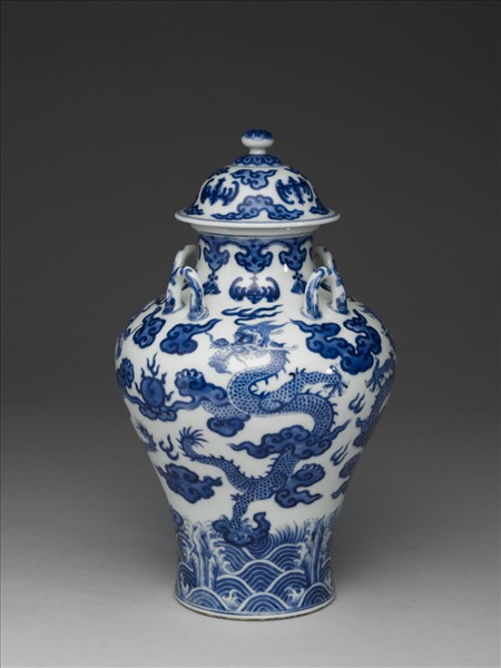 青花龍紋四繫蓋罐