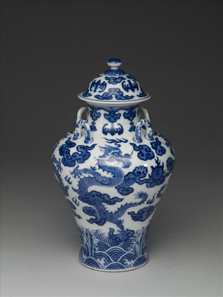 青花龍紋四繫蓋罐