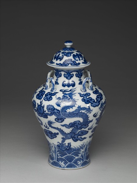 青花龍紋四繫蓋罐