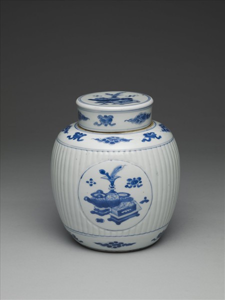 青花博古圖蓋罐