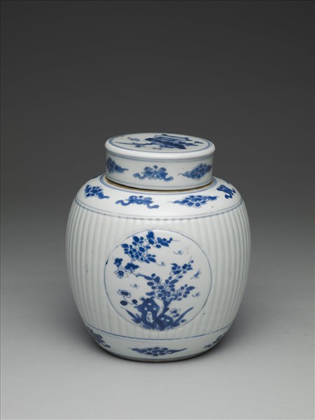 青花博古圖蓋罐