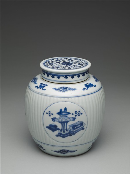 青花博古圖蓋罐