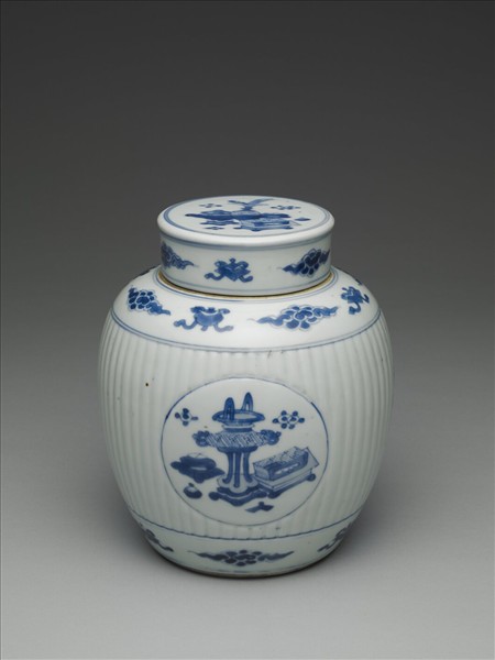 青花博古圖蓋罐