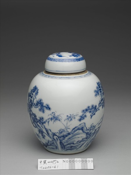 青花松鹿紋蓋罐