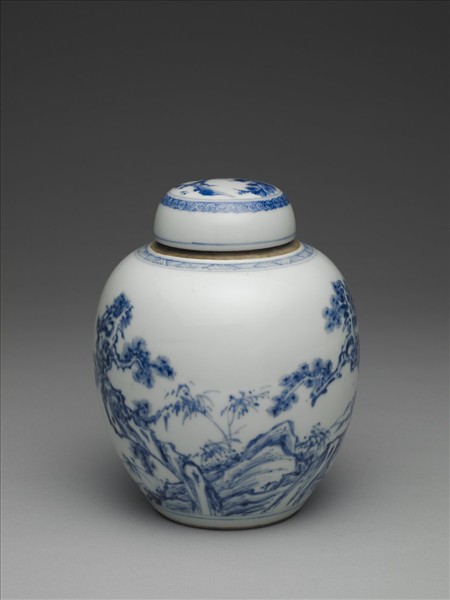 青花松鹿紋蓋罐