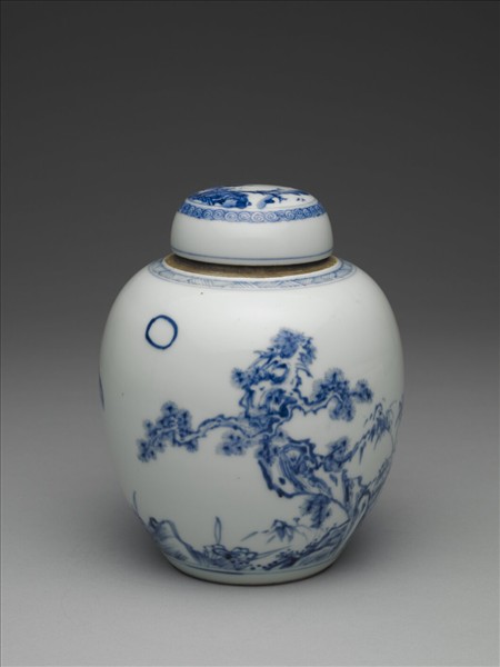 青花松鹿紋蓋罐