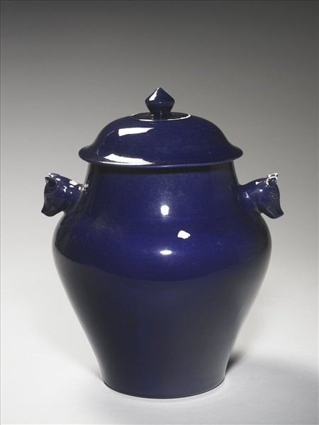 霽青釉獸耳蓋罐