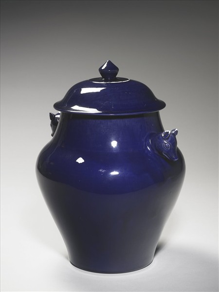霽青釉獸耳蓋罐