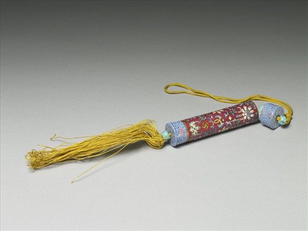 粉彩紅地纏枝花卉紋牙籤筒