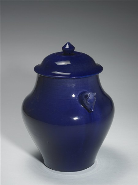 霽青釉雙獸首蓋罐